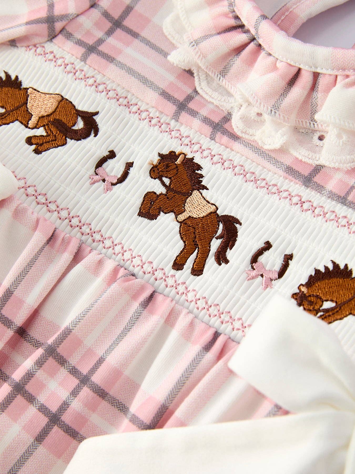Plaid Horse Baby Girl Romper