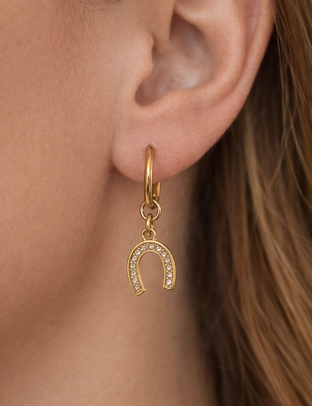 Golden Horseshoe Huggie Earrings