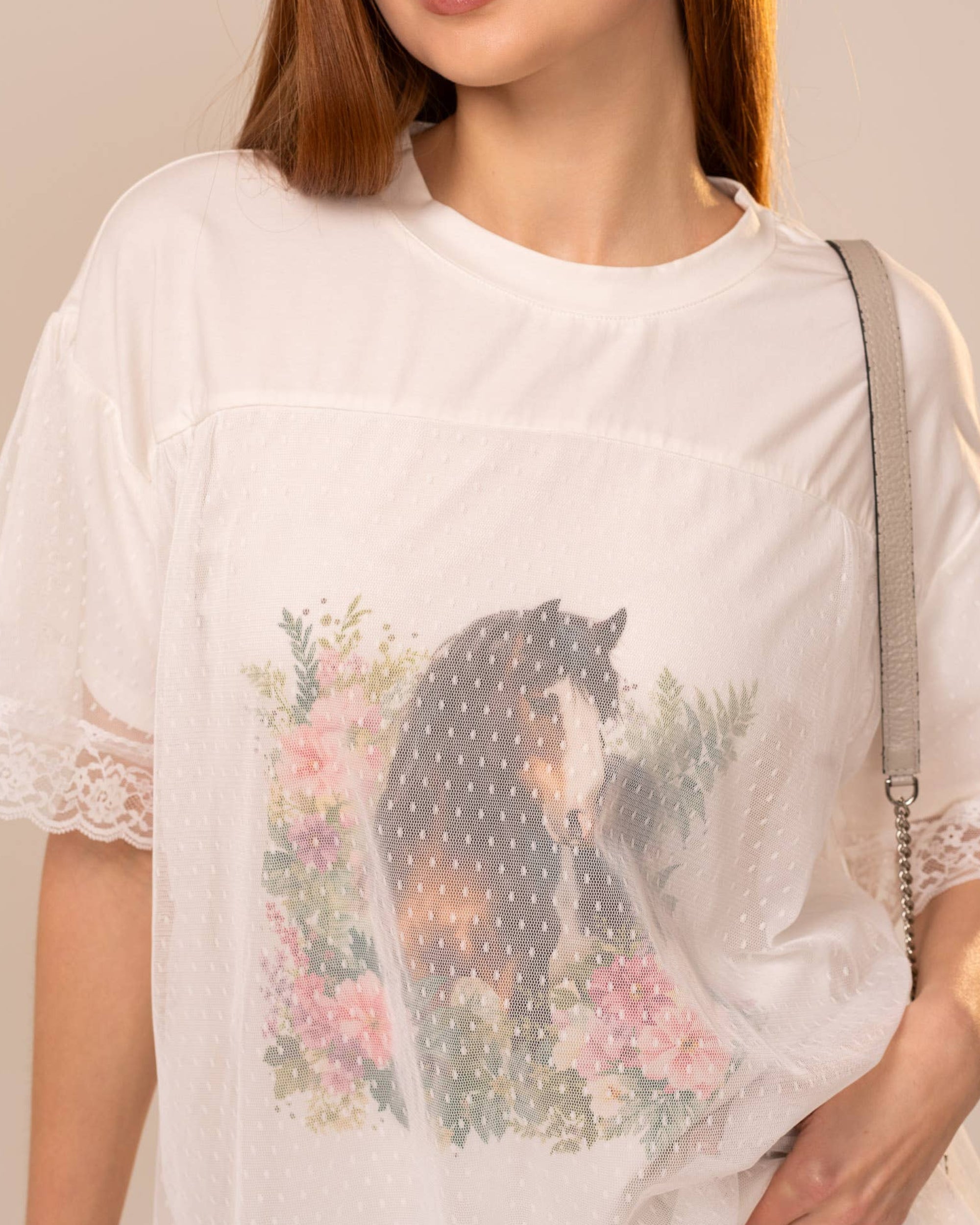Petal & Pony Lace Overlay Tee Shirt