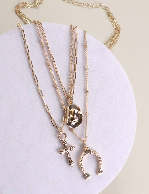 trio layer western necklaces