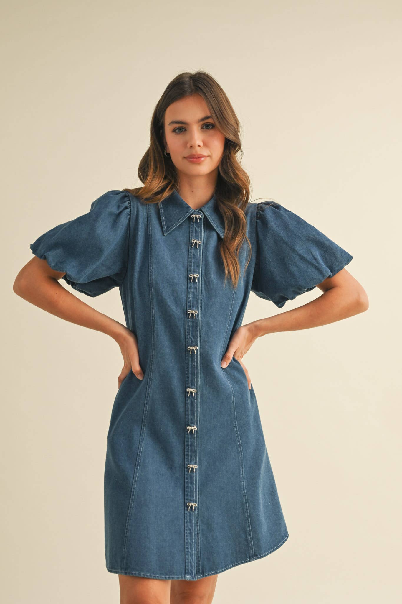 lasso bow denim dress