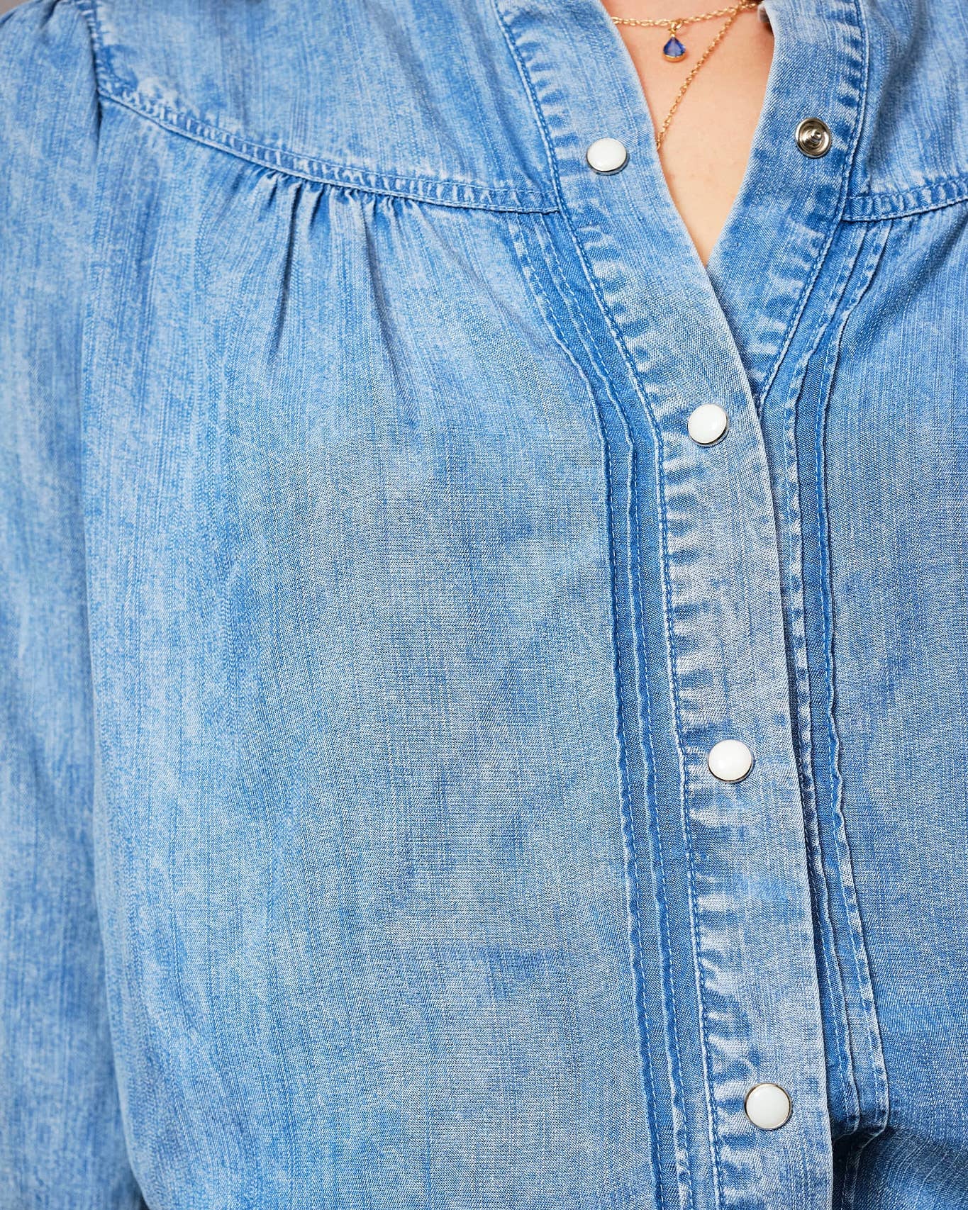 Dolly Denim Ruffle Blouse