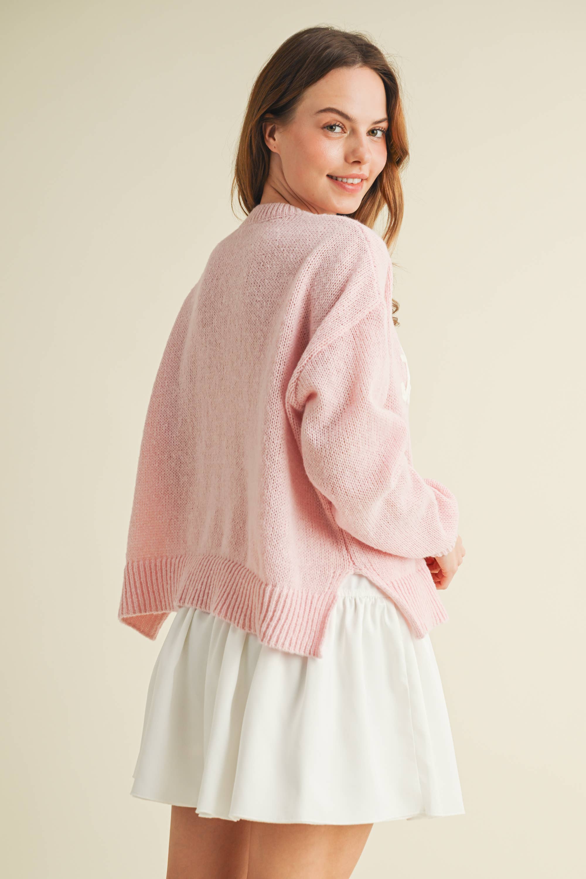 Howdy Pink Embroidered Knit Sweater
