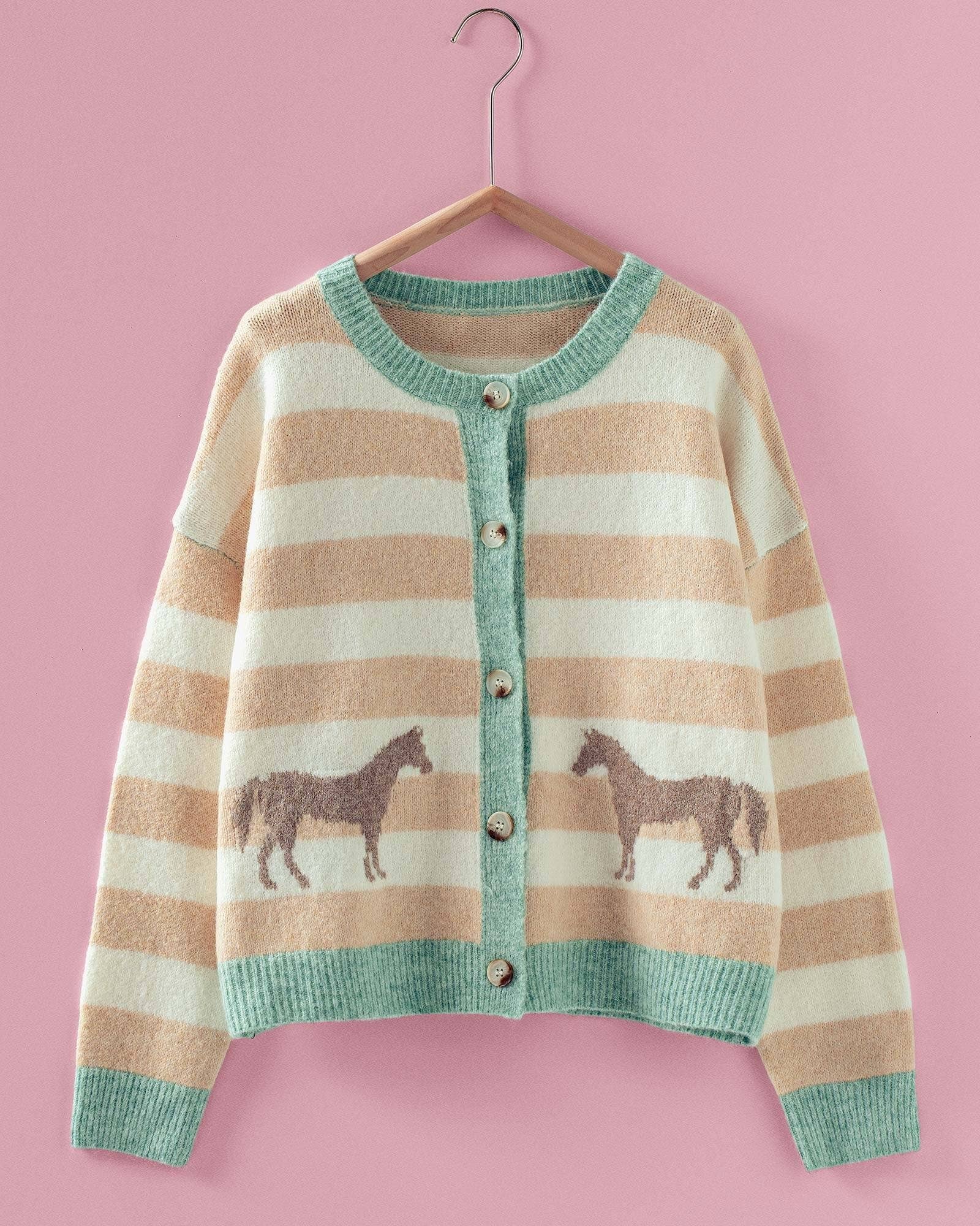 Horse Country Striped Cardigan (Aqua)