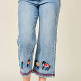 Horse Blanket Embroidered Cropped Jeans
