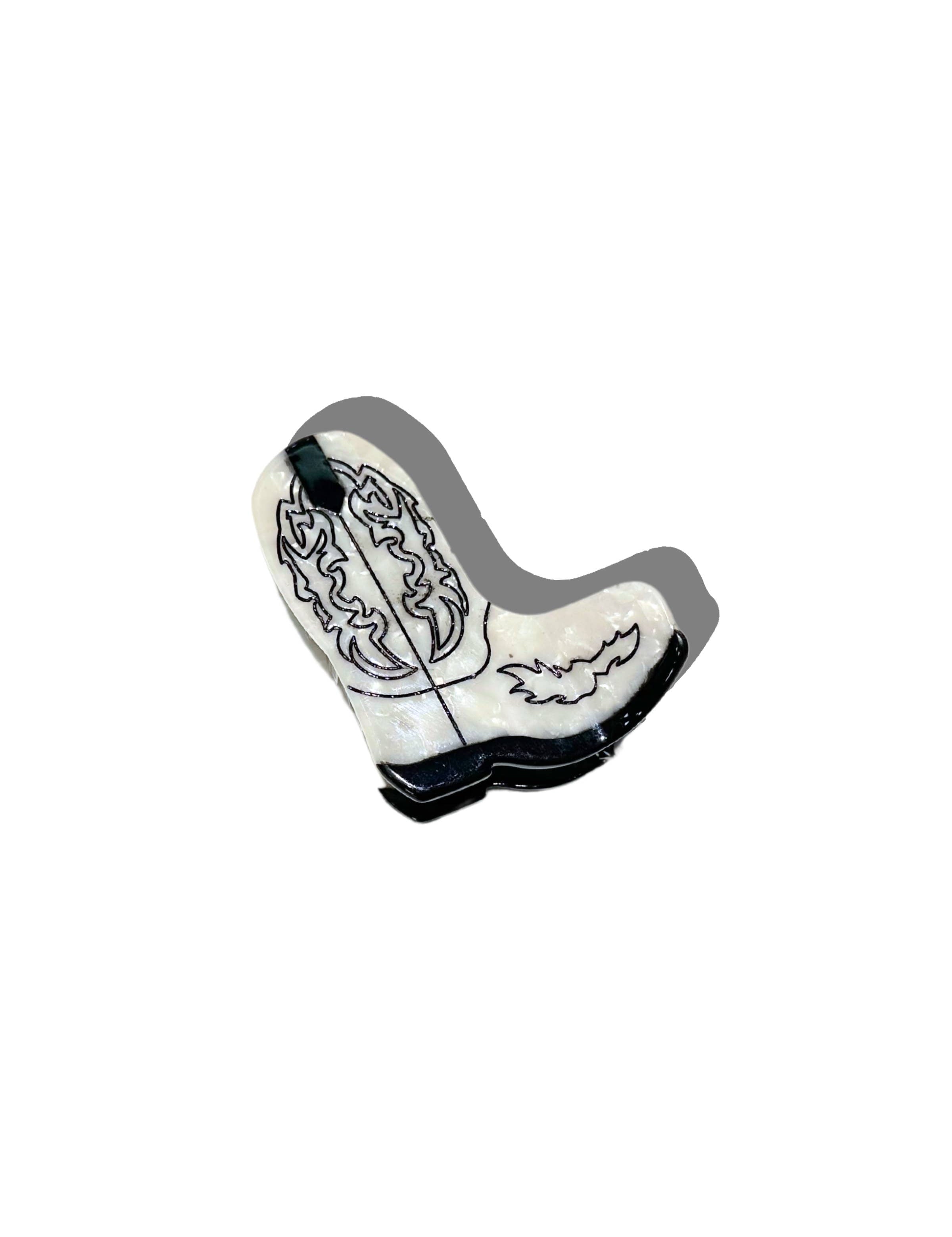 Hand-painted Western Cowboy Boot Claw Hair Clip | Eco White