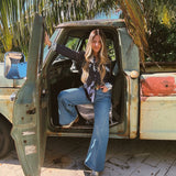 John Wayne Western Pearl Snap Button Up Top In Denim Blue
