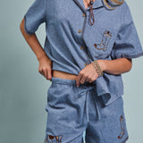 Western Boot Embroidered Drawstring Shorts