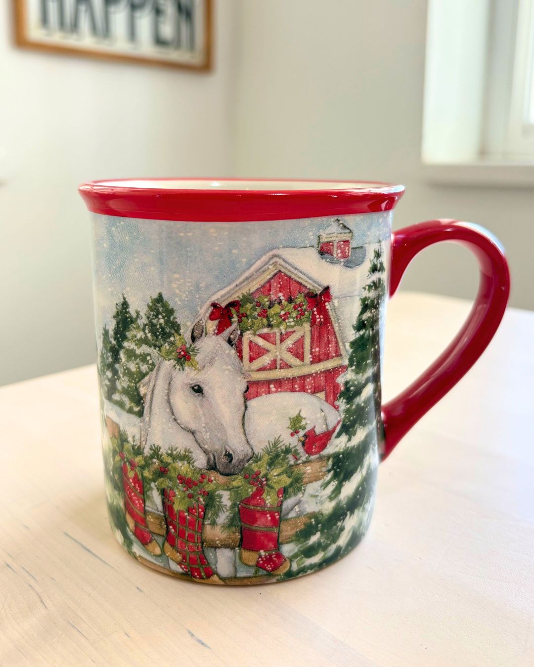 White Christmas Horse Mug