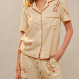 Howdy Cowgirl Embroidered Linen Shorts Set