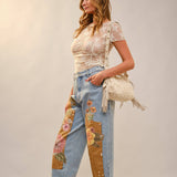Flower Patch Barrel-Leg Jeans
