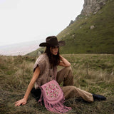 Cowgirl Rose Leather Fringe Handbag