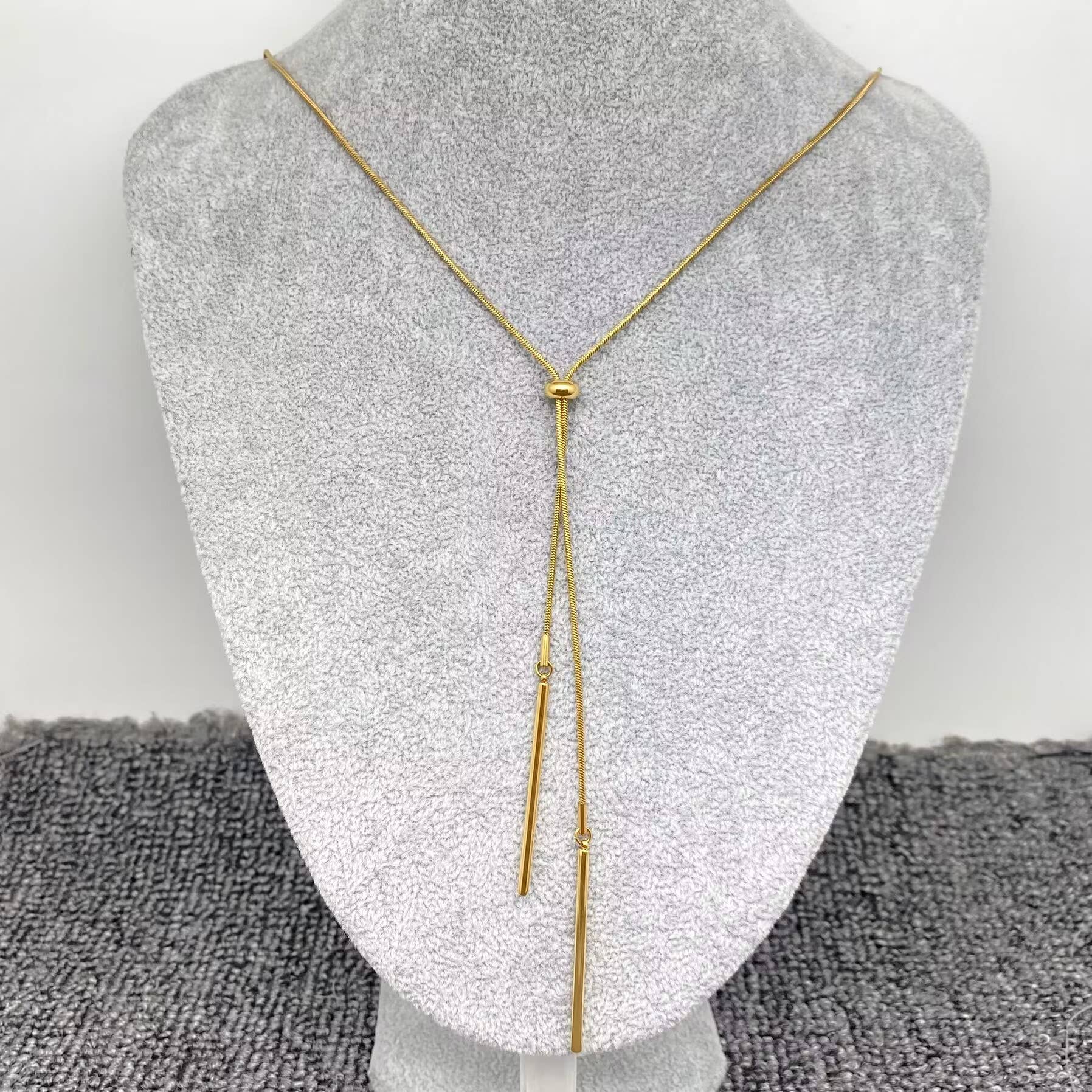 Gold Lariat Necklace Bolo Tie