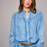 Dolly Denim Ruffle Blouse