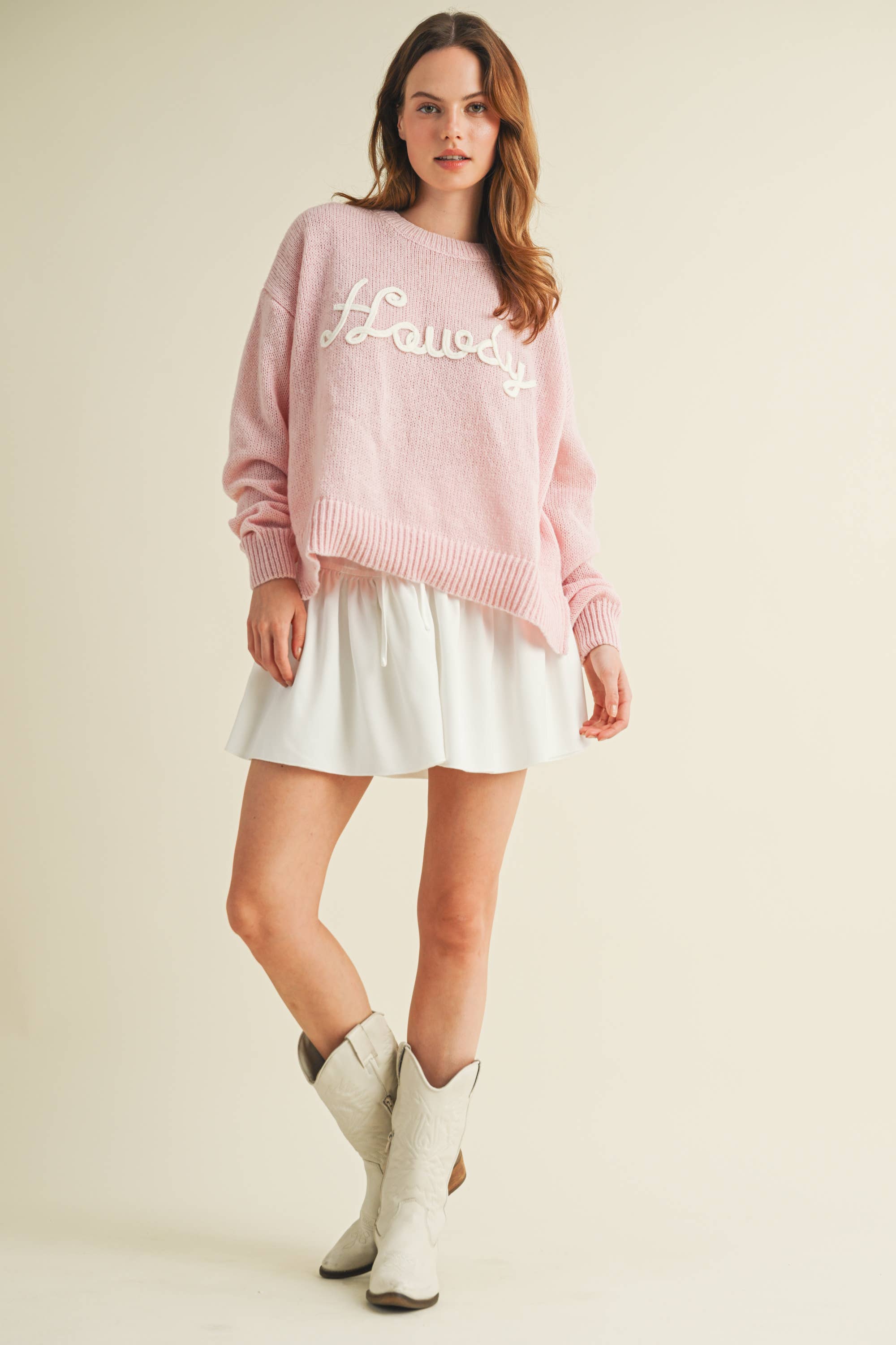 Howdy Pink Embroidered Knit Sweater
