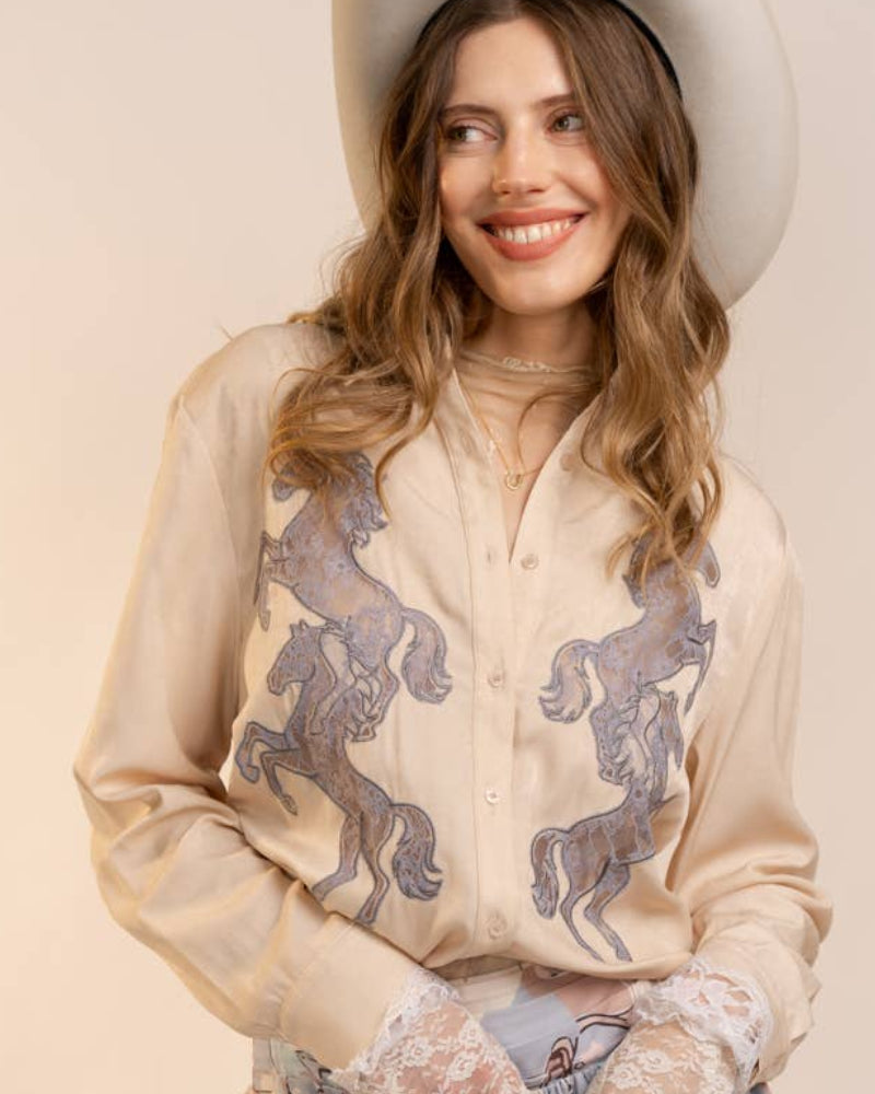 Wild Grace Horse Embroidered Blouse
