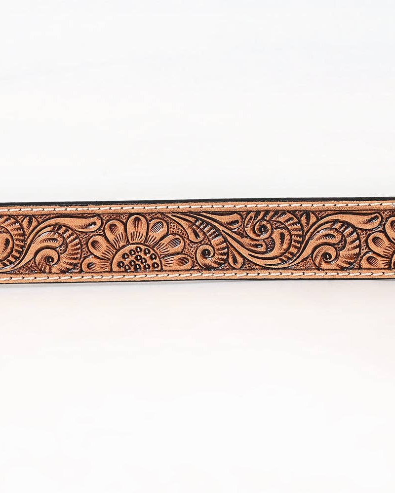 Floral Tooled Western Leather Belt