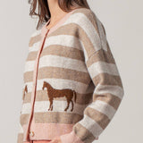 Horse Country Striped Cardigan (Pink)