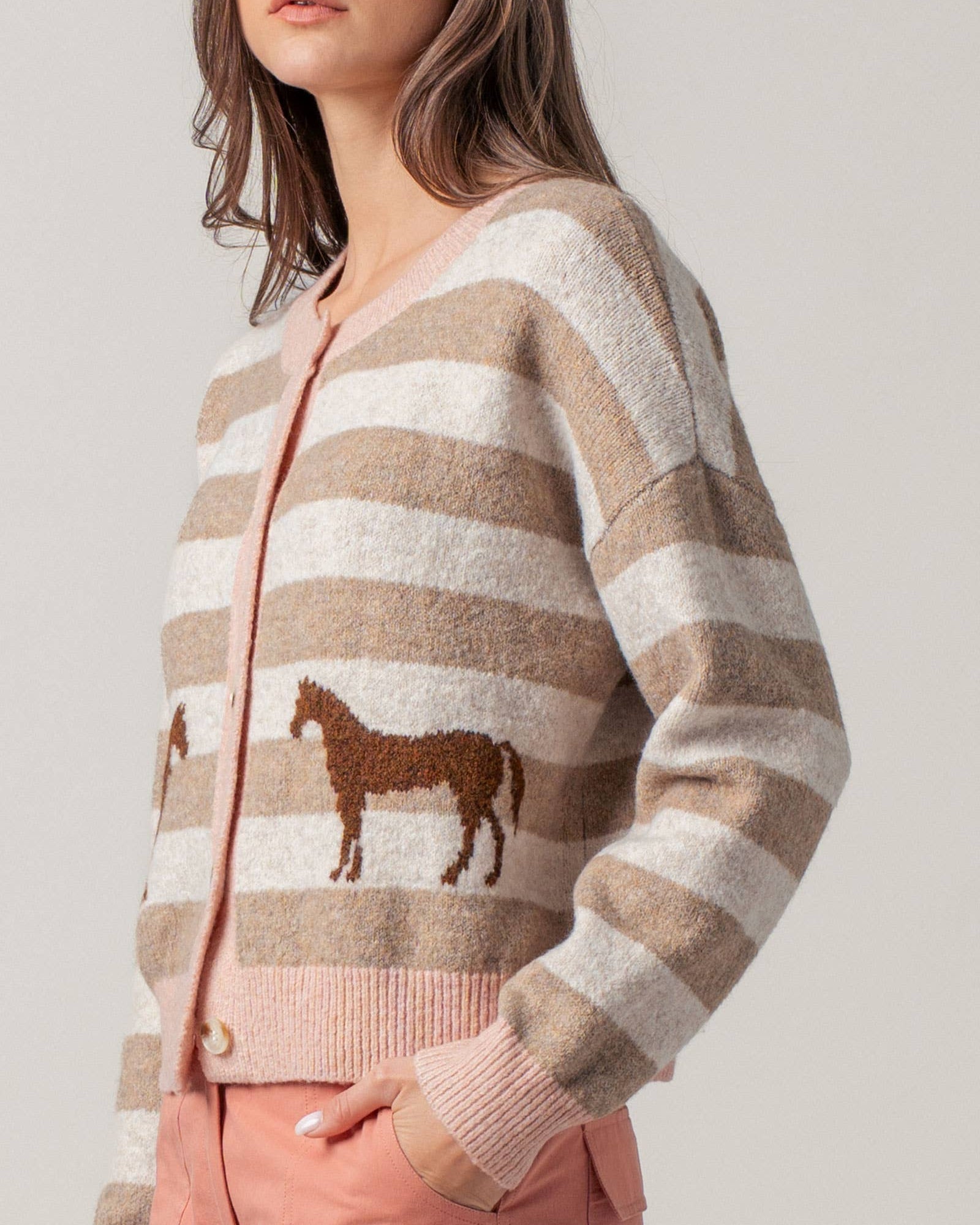Horse Country Striped Cardigan (Pink)