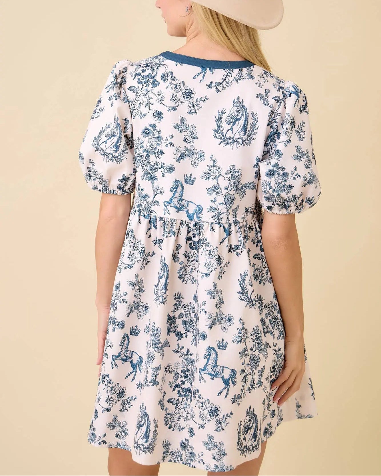 Vintage Horse Toile Print Denim Mini Dress Main Strip
