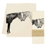 kissing horses tea towel