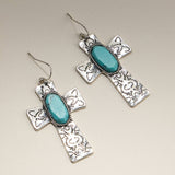 Cross Turqouise Drop Earrings