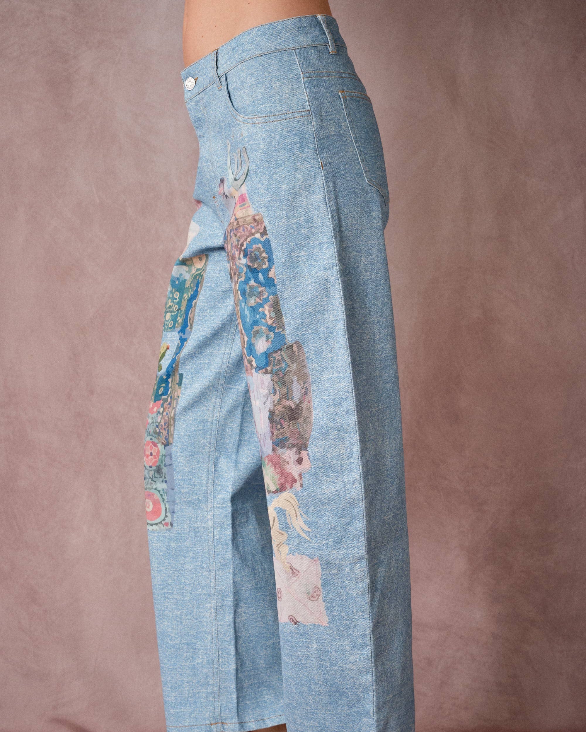 Vintage Cowgirl Collage Denim Pants
