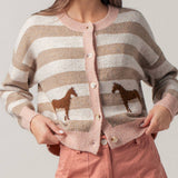 Horse Country Striped Cardigan (Pink)