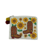 Sunflower Cowboy Boots Beaded Pouch