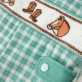 Horse Green Plaid Baby Romper