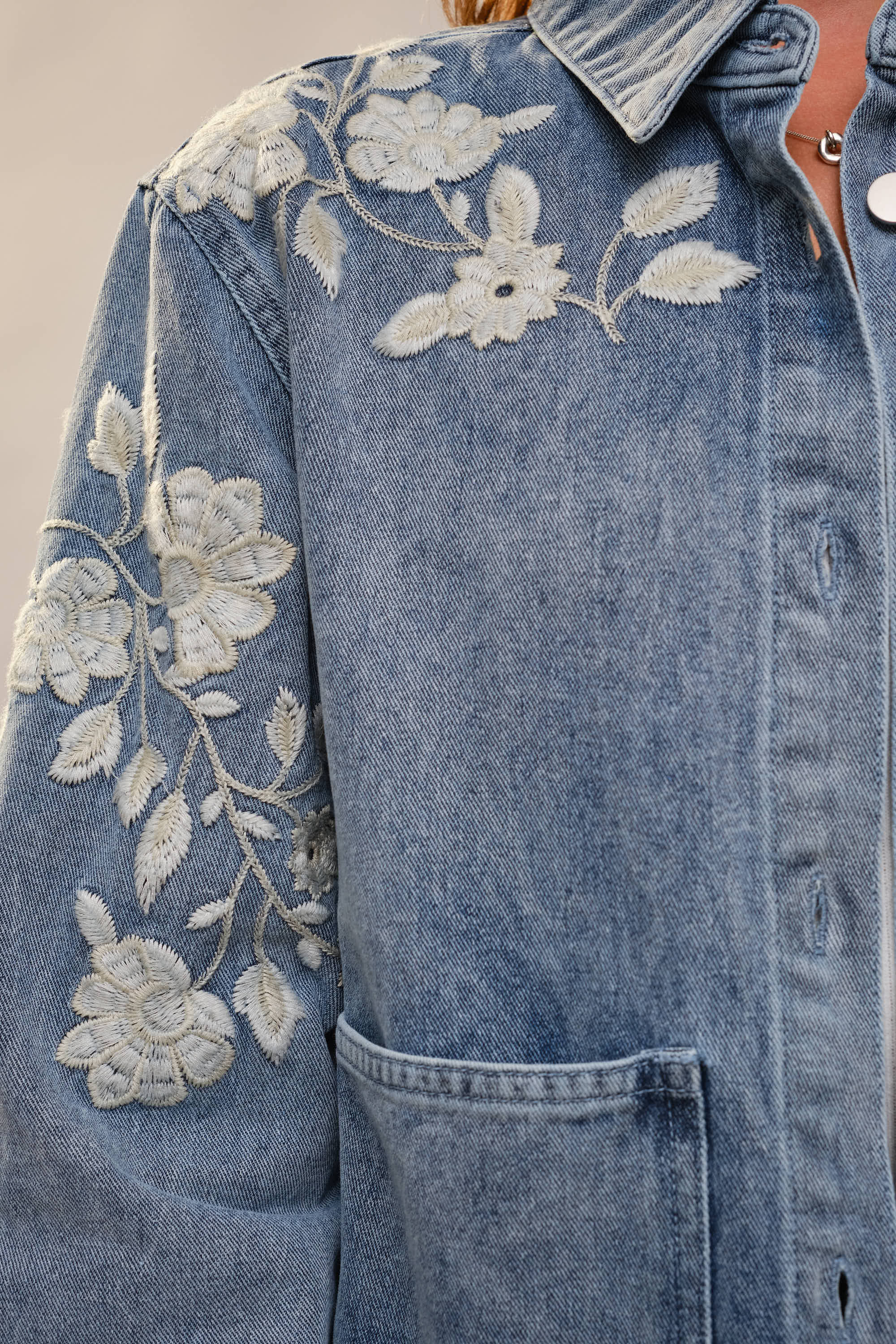 Denim Floral Work Jacket