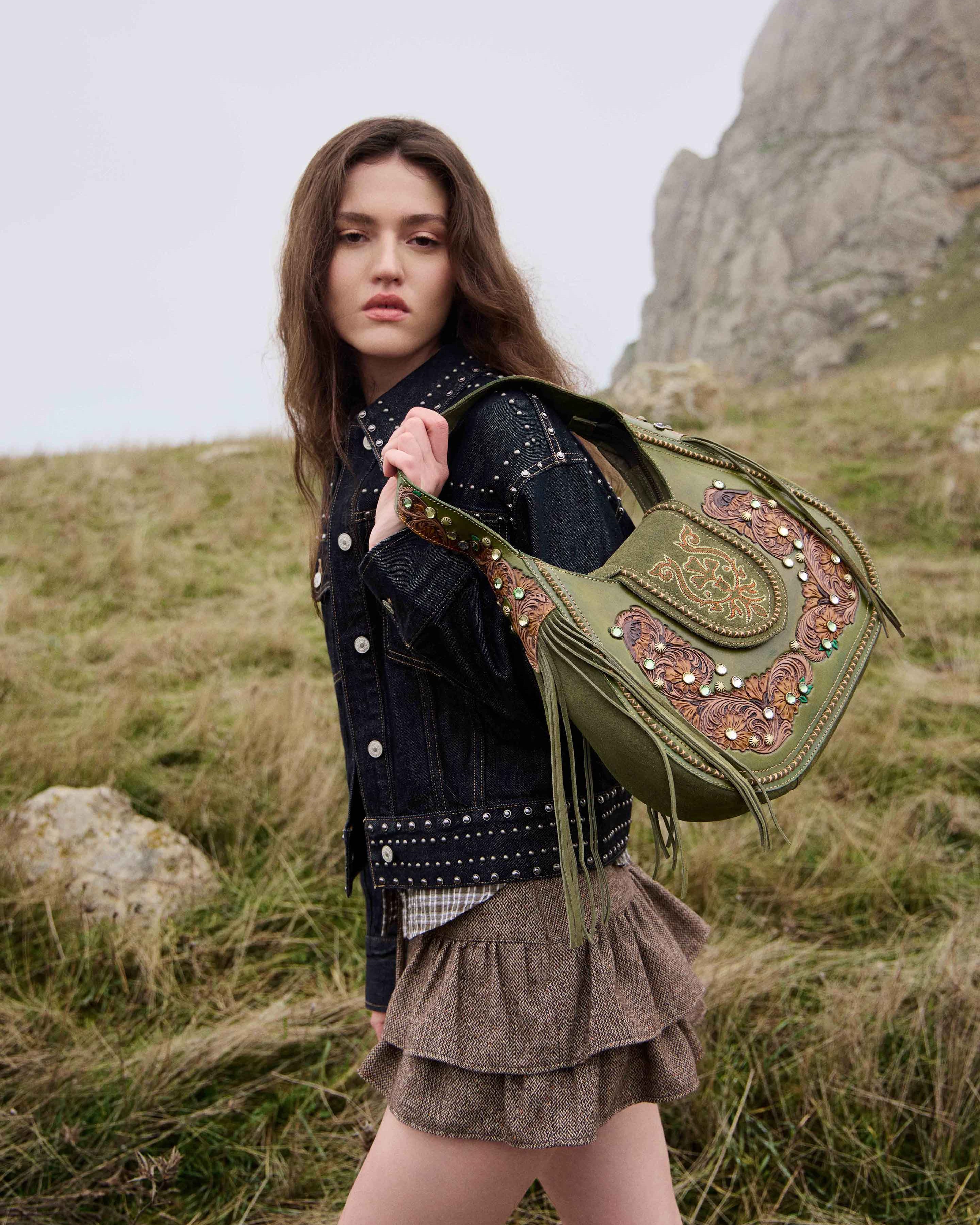 Sierra Fern Hand-Tooled Leather Purse