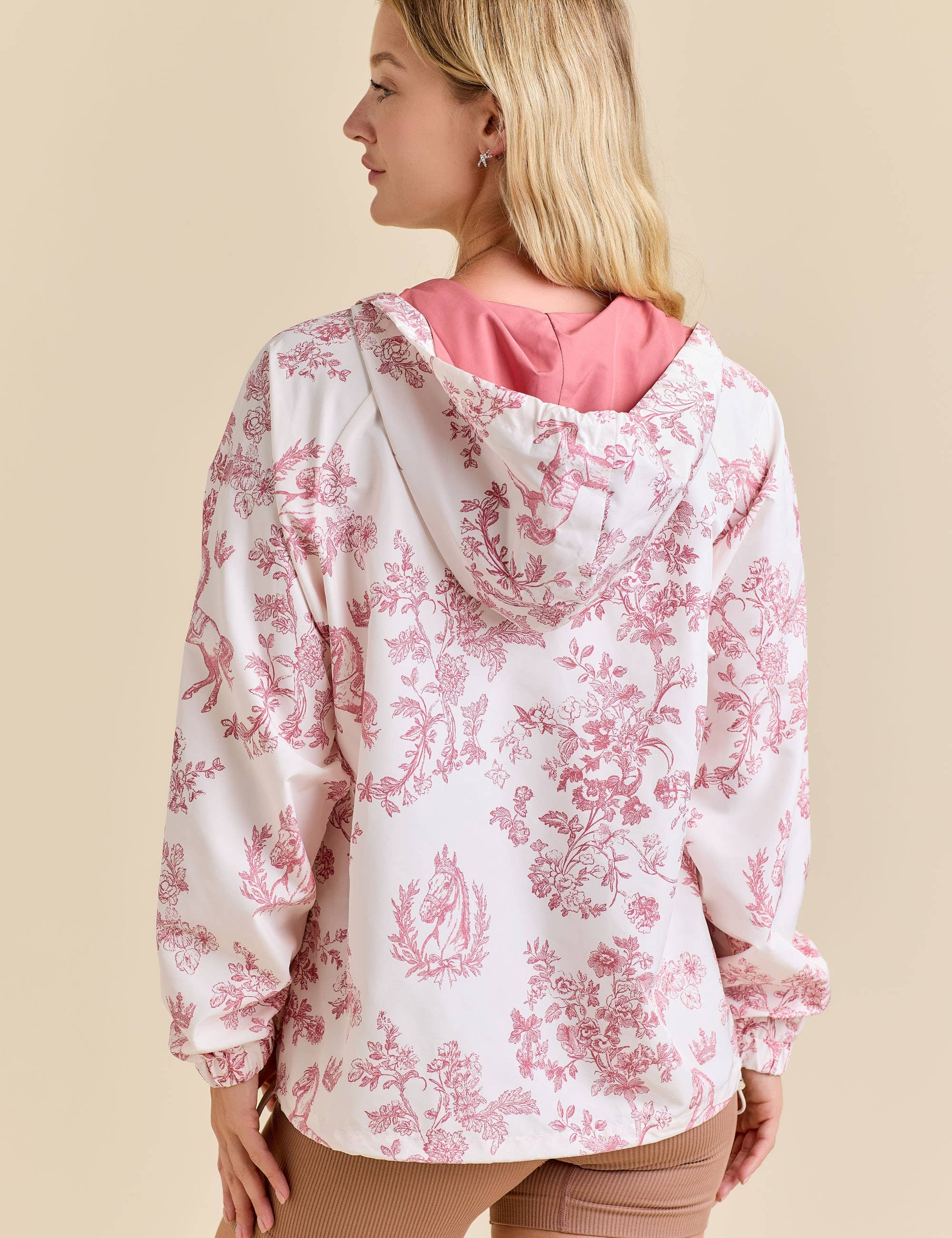 Pink Toile Horse Windbreaker Jacket
