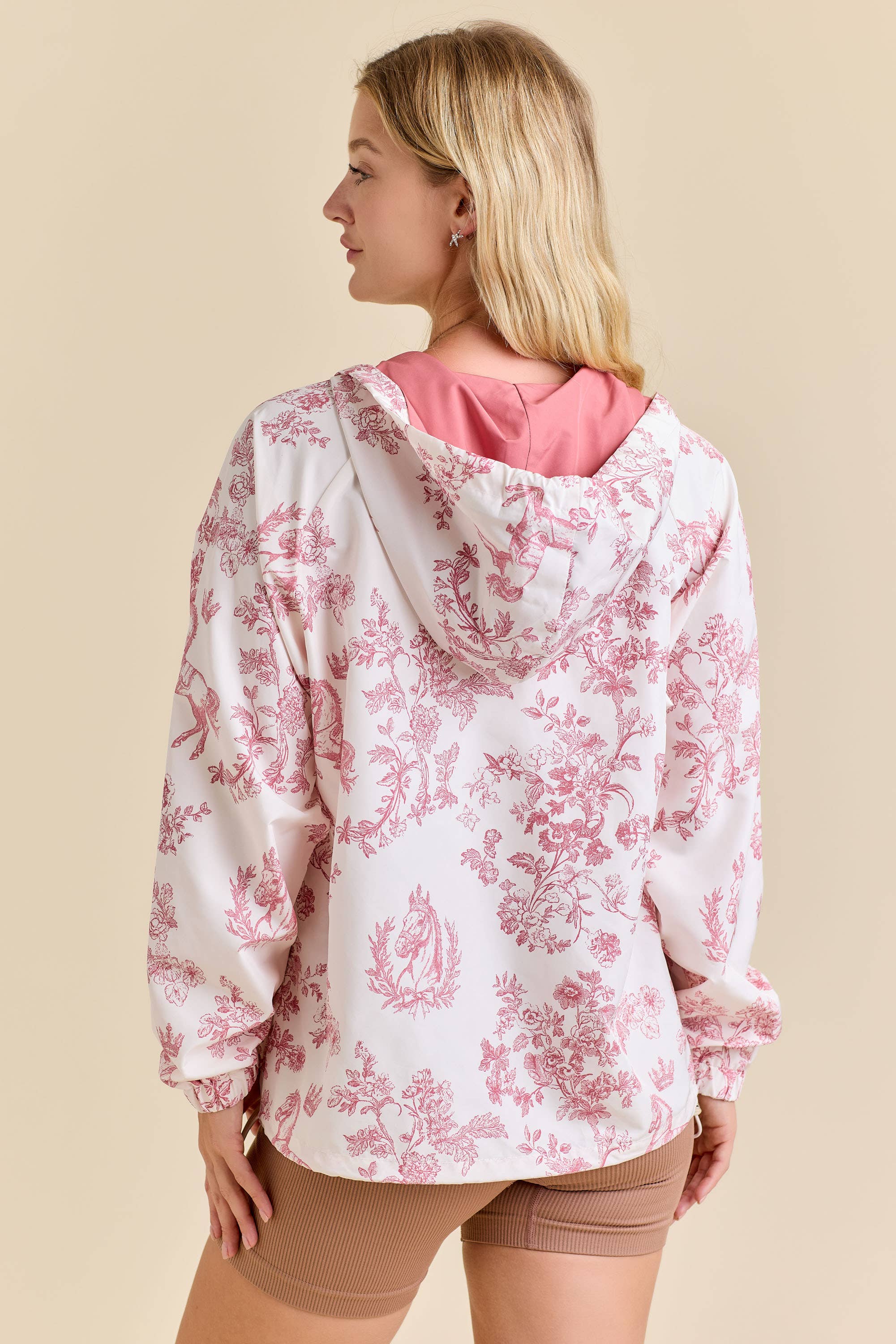 Pink Toile Horse Windbreaker Jacket