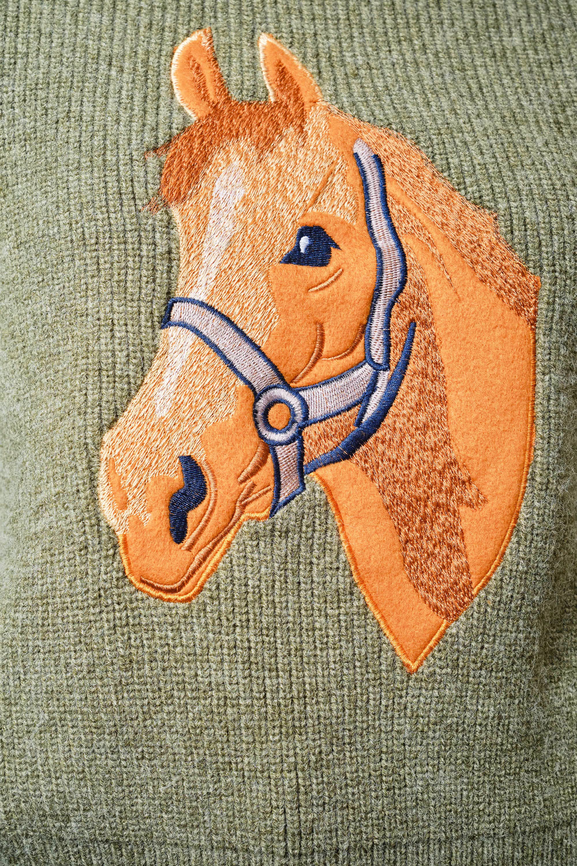olive horse embroidered sweater
