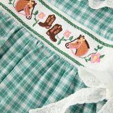 Horse Smocked Mint Plaid Dress