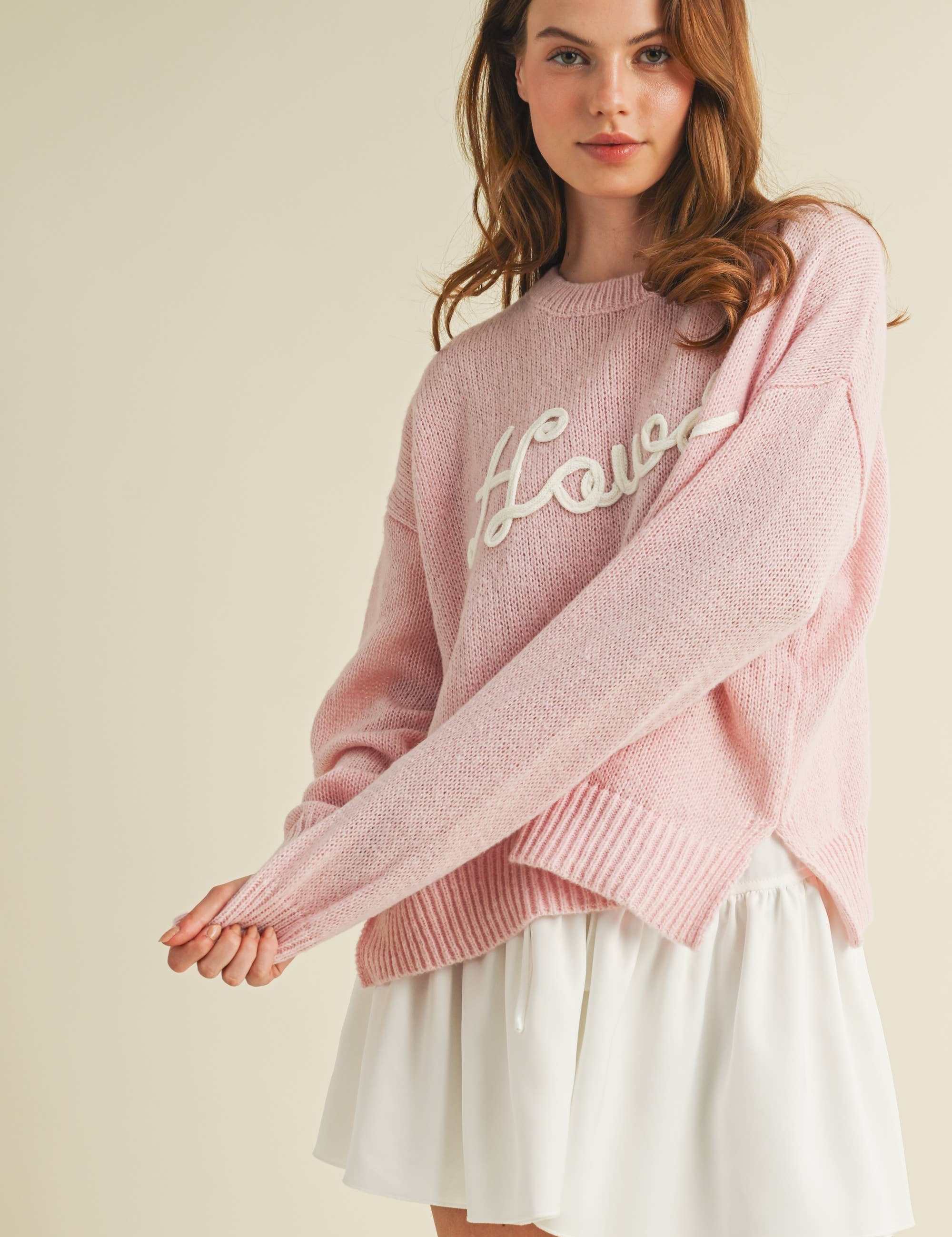 Howdy Pink Embroidered Knit Sweater