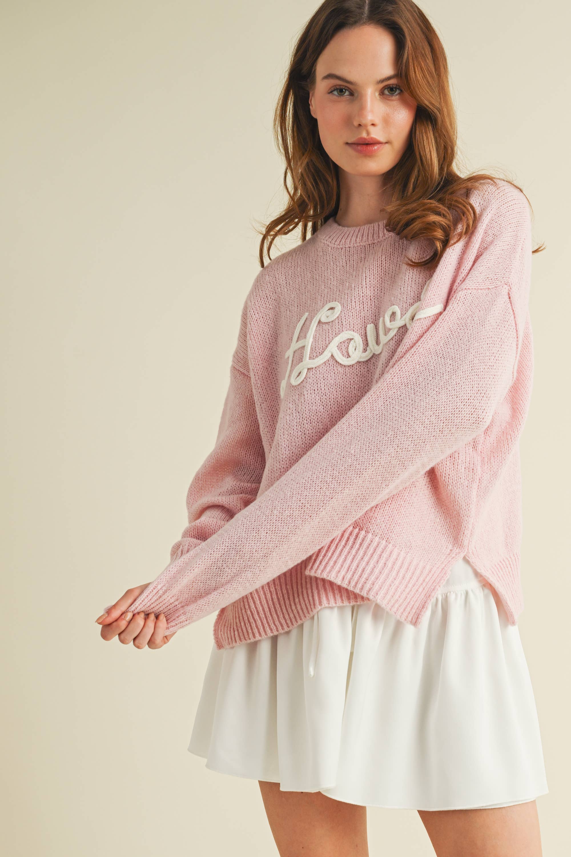Howdy Pink Embroidered Knit Sweater