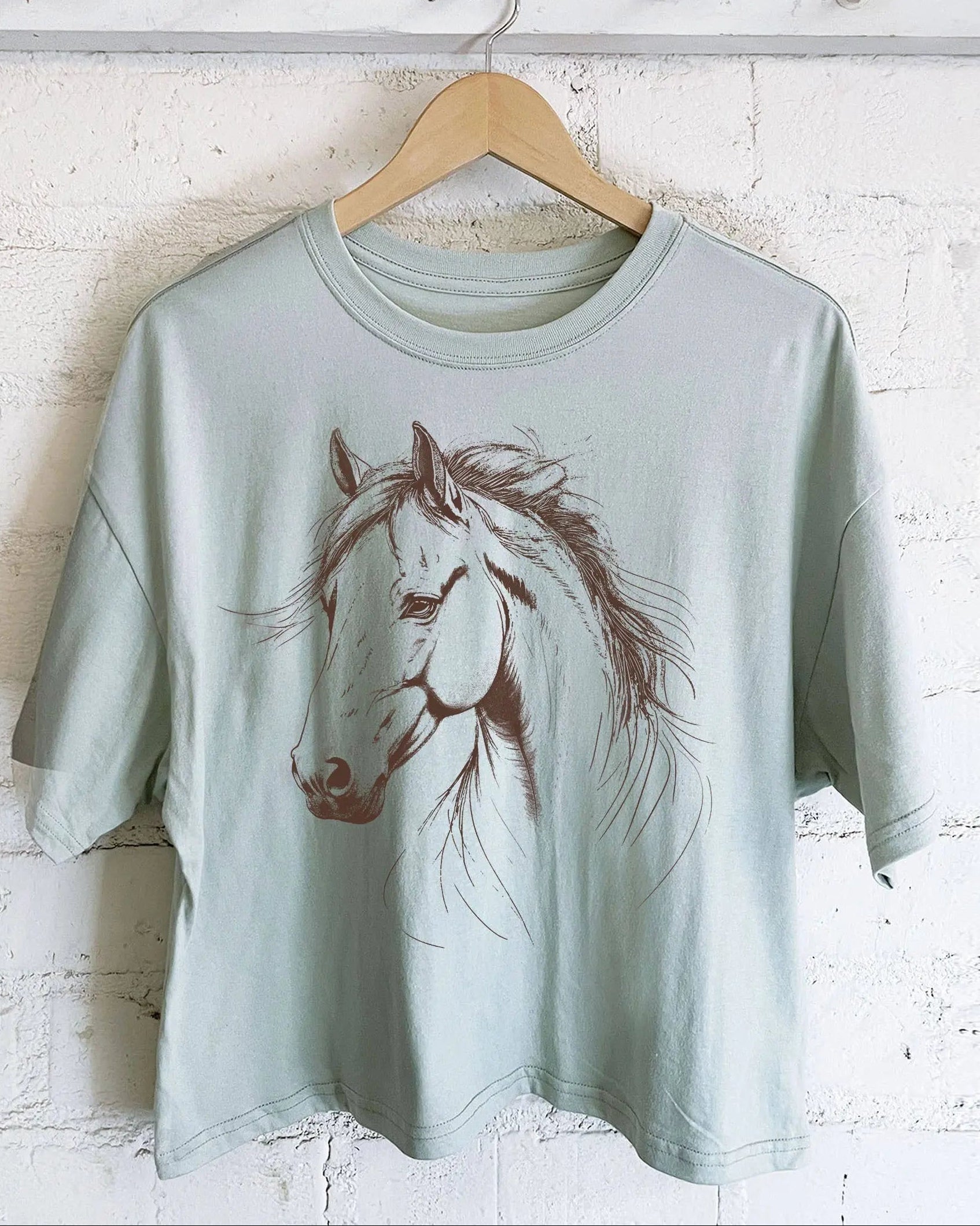 HORSE SKETCH GRAPHIC LONG CROP TOP Faire - Rustee Clothing
