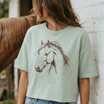 Horse Sketch Western Crop Top Faire - Rustee Clothing