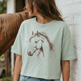 Horse Sketch Western Crop Top Faire - Rustee Clothing
