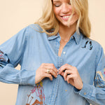 Western Motif Embroidered Tencel Shirt