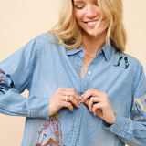Western Motif Embroidered Tencel Shirt