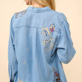 Western Motif Embroidered Tencel Shirt