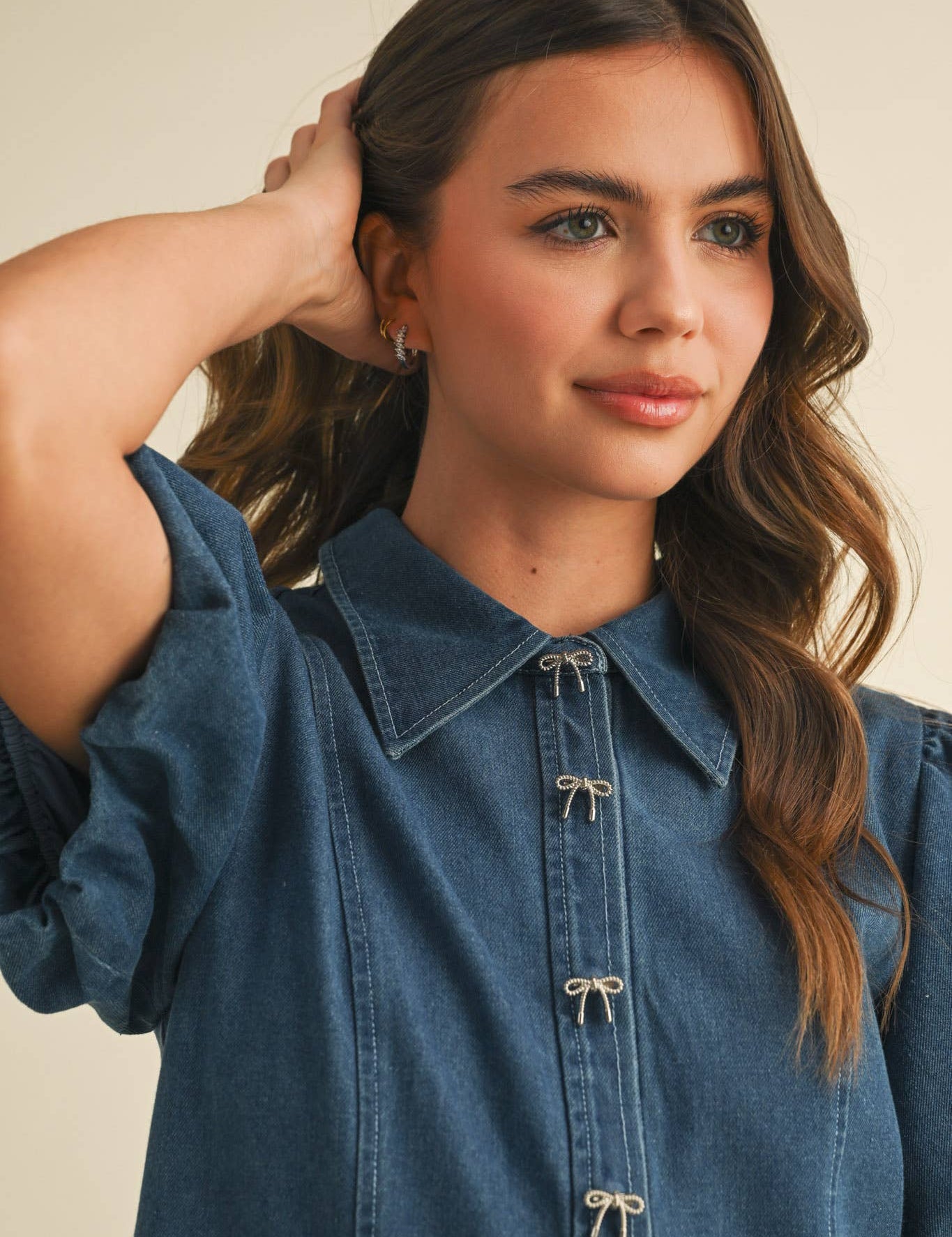 lasso bow denim dress