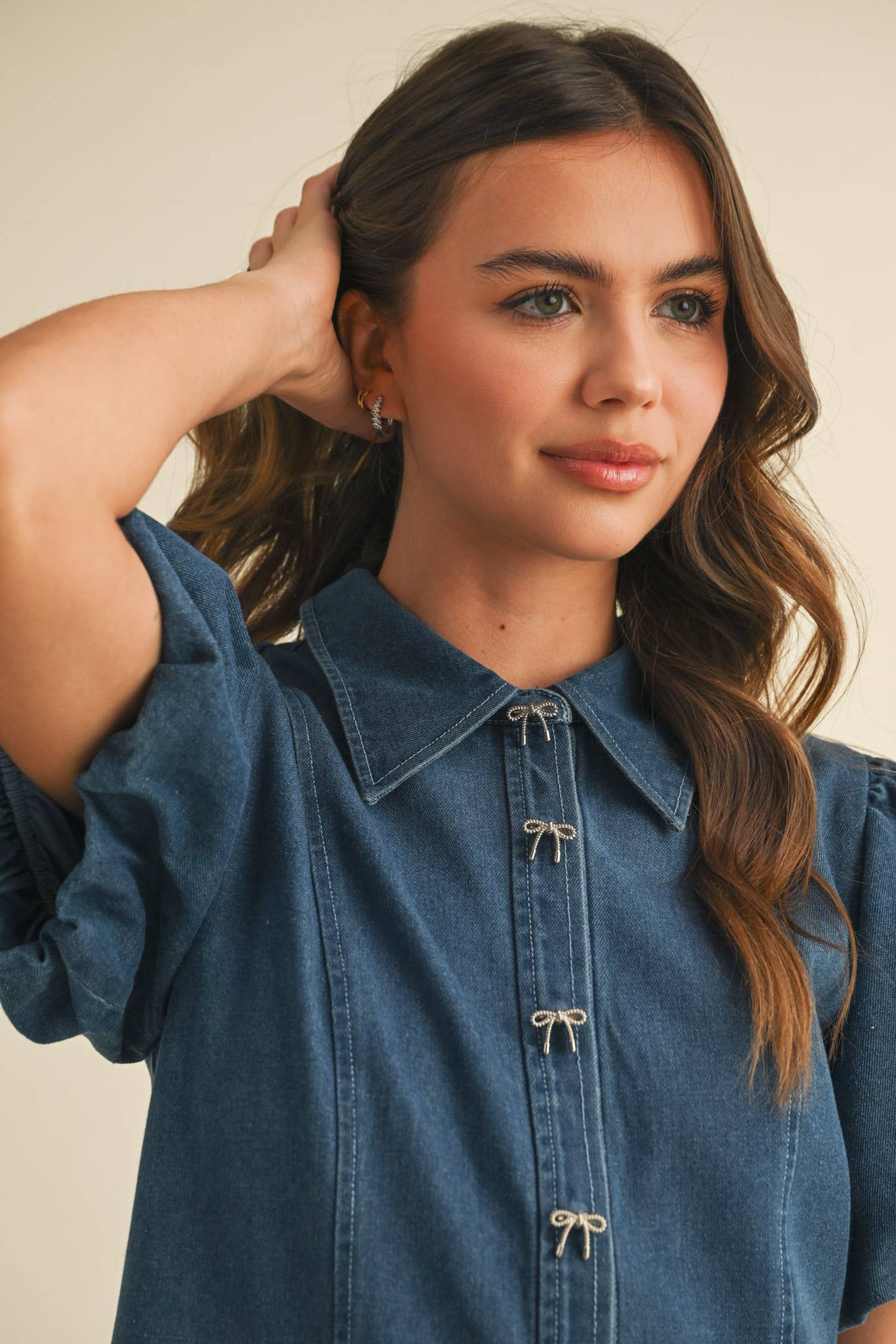 lasso bow denim dress