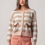 Horse Country Striped Cardigan (Pink)