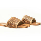 Western Sunflower Tooled Leather Sandals