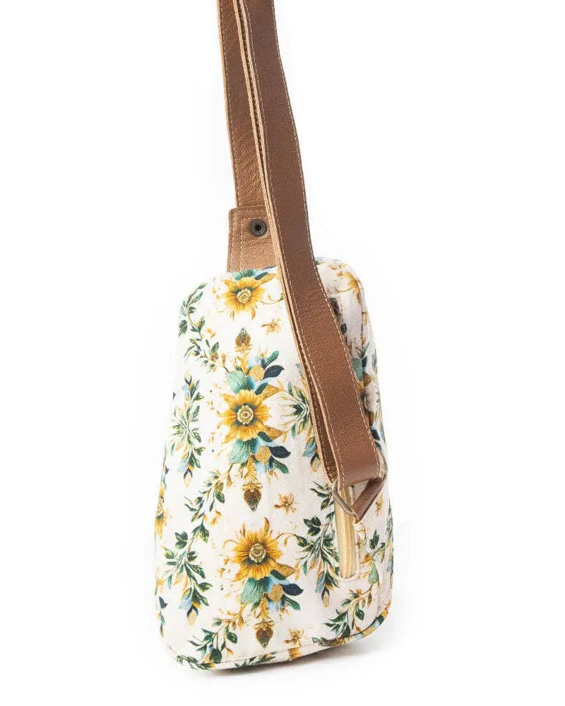 Oasis Blooms Fanny Pack Bag In Brown & White Myra Bag