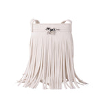 Vegan Leather Fringe North-South Bag with Horse Hardware Ivory